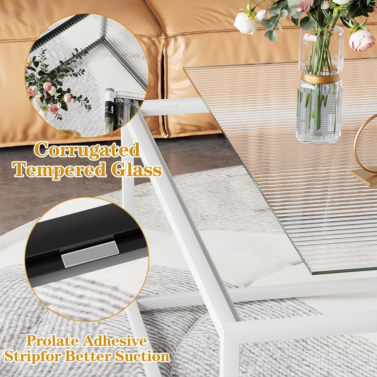 Glass Coffee Table Square Coffee Table for Small Space,Modern Minimalist Center Table for Living Room Home Office,Tempered Glass-top with Sturdy Metal Frame,Easy Assembly,27 x 27In, White
