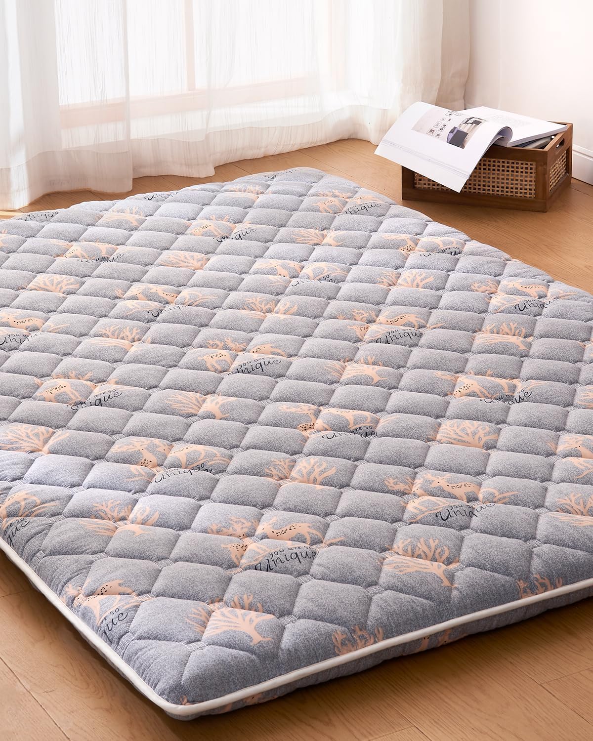 6th Generation Japanese Floor Futon Mattress - Extra-Thick 9-Layer Modern Futon with 100% High-Density Foam, Portable Floor Mattress Sleeping Pad for Adults, Guest Room, Dormitory,Single Size(25"X75")