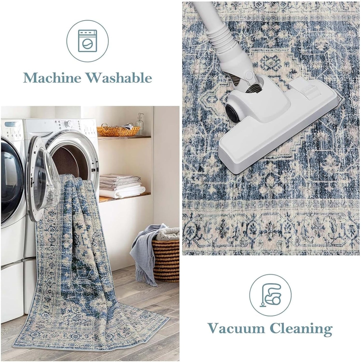 Lahome Oriental Area Rug, 3x5 Washable Rugs for Living Room Non Slip Entry Mat, Vintage Soft Pet Friendly Throw Carpet for Entryway Bedroom Dinning Room, Blue
