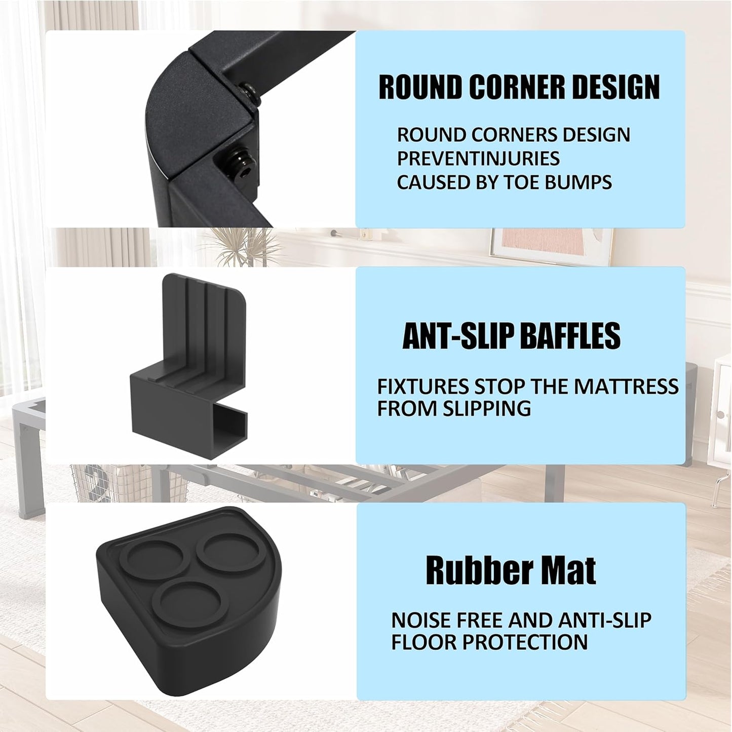 FUIOBYVV Twin XL Bed Frames with Round Corner Edge Legs 14 inch High 3500 lbs Heavy Duty Metal Platform Bed Frame Twin Size No Box Spring Needed/Non-Slip/Steel Slat Support/Noise Free