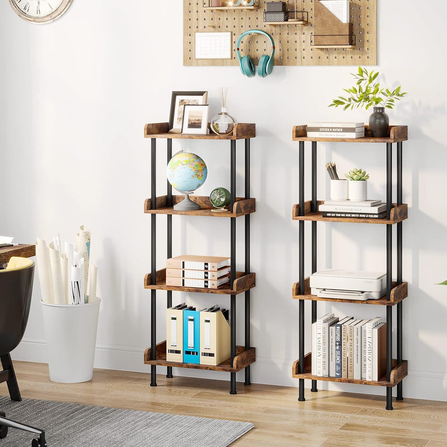 Hosfais Bookcase 4 Tier Bookshelf, Vintage Small Bookshelf for Spaces, Wooden Book Shelf for Living Room Bedroom