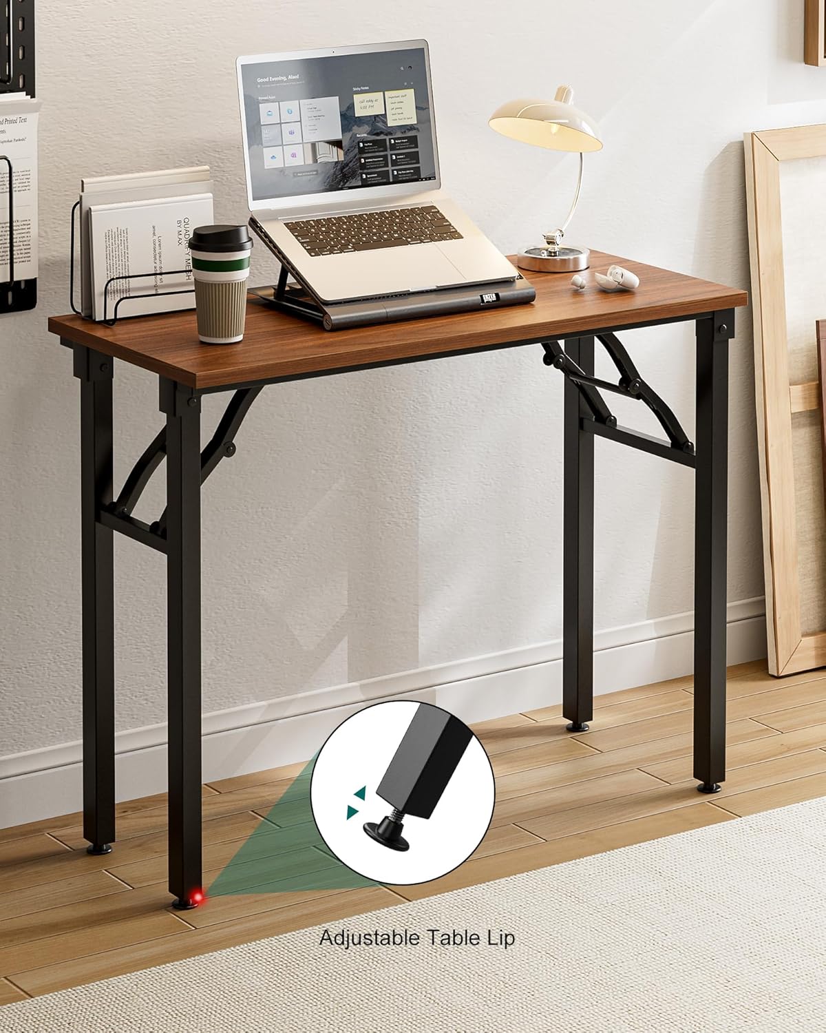Frylr Small Folding Computer Desk – Portable 35.8 Inch Foldable Laptop Table, Collapsible and Compact for Easy Storage and Fast Setup, Lightweight for Small Spaces, Craft and Study Use, Dark Walnut