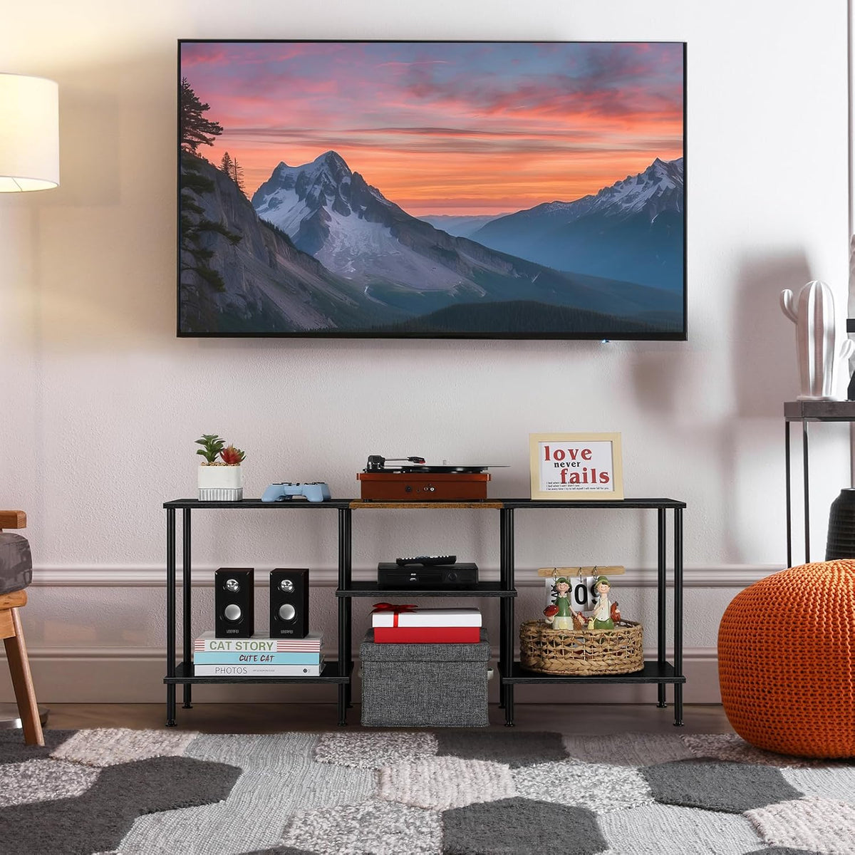 50 Inch TV Stands for Living Room Black Entertainment Center with Storage for 50 43 40 32 Inch TV Console Table for Bedroom Office