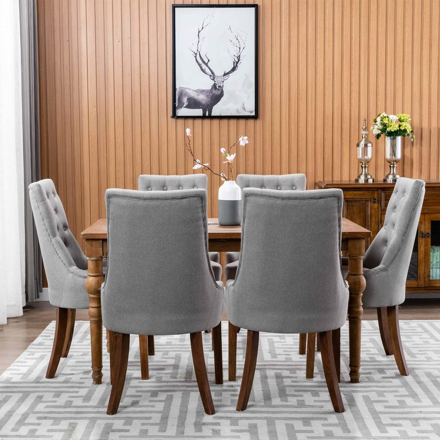 COLAMY Wingback Upholstered Dining Chairs Set of 4, Fabric Side Dining Room Chairs with Tufted Button, Living Room Chairs for Home Kitchen- Light Grey