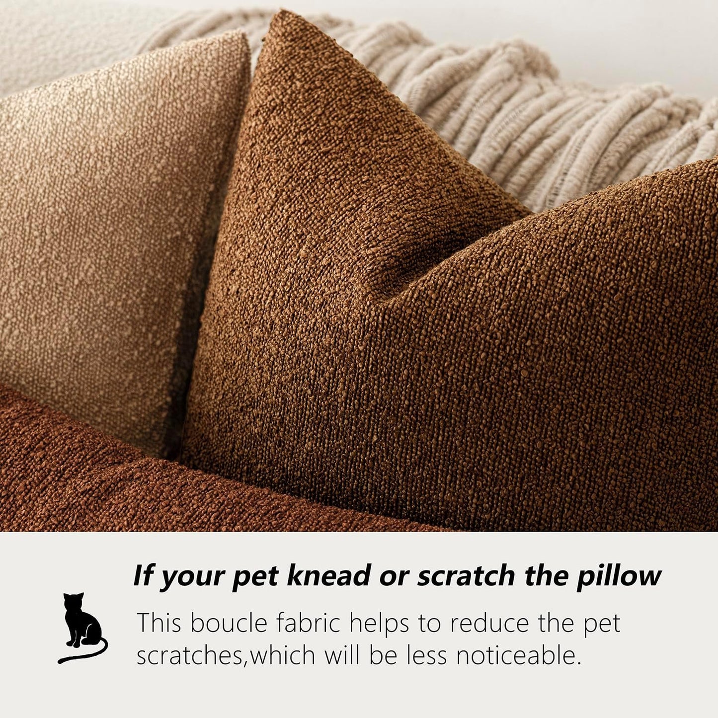 Foindtower Set of 2, Decorative Textured Boucle Throw Pillow Covers Accent Solid Pillow Cases Neutral Soft Cozy Couch Cushion Case for Chair Sofa Bedroom Living Room Home Decor 24x24 Inch Hazel Brown