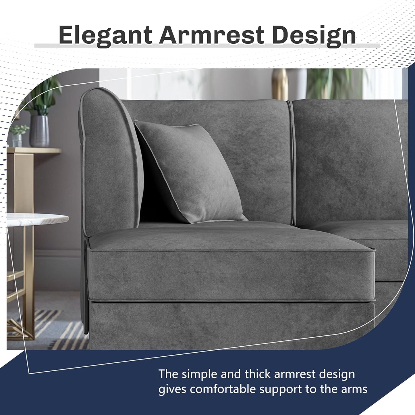 Shintenchi 5 Pieces Sectional Couch Modular Sofa,U Shaped Reversible Chaise Velvet SofaCouch with Cushions,Modular Sectional Sofa with Ottoman for Living Room (Dark Grey)