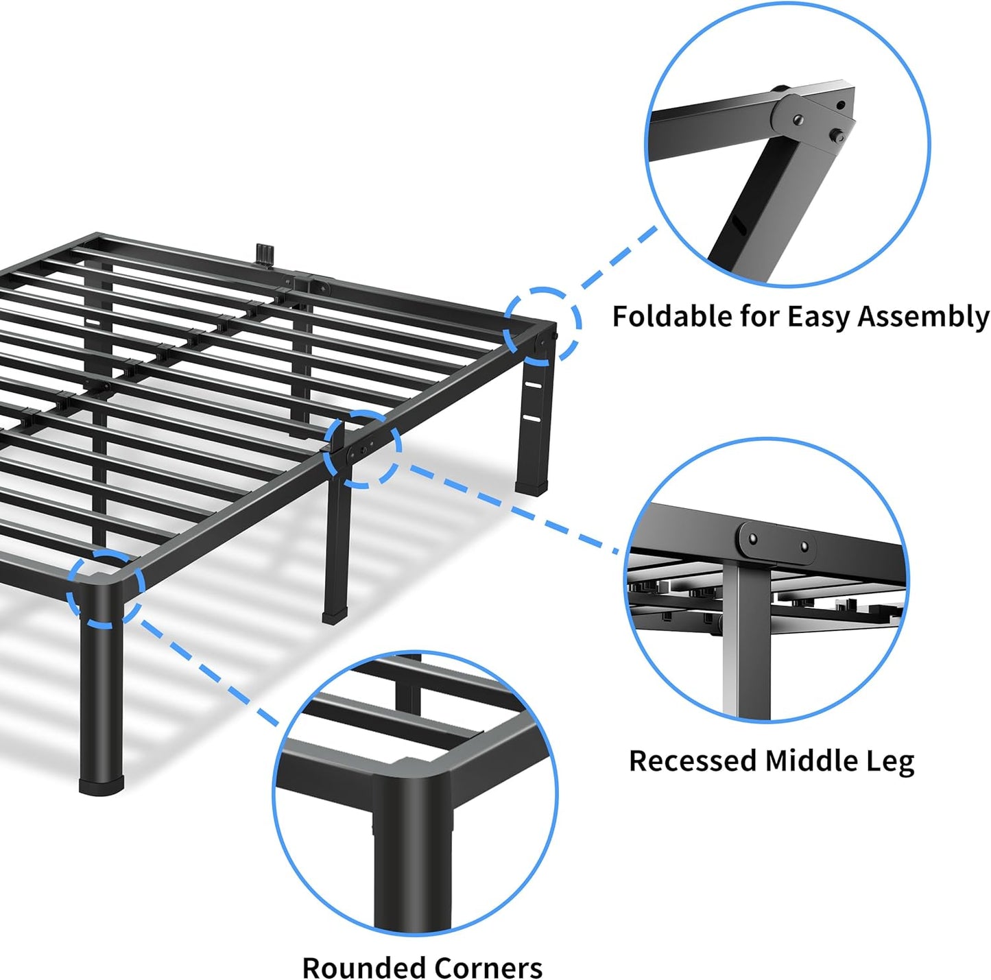 14 Inch Full Size Bed Frame, 3500Lbs Heavy Duty Metal Platform with Round Corner Legs Mattress Slide Stopper, Steel Slat Support No Box Spring Needed, Noise Free, Non-Slip, Easy Assembly