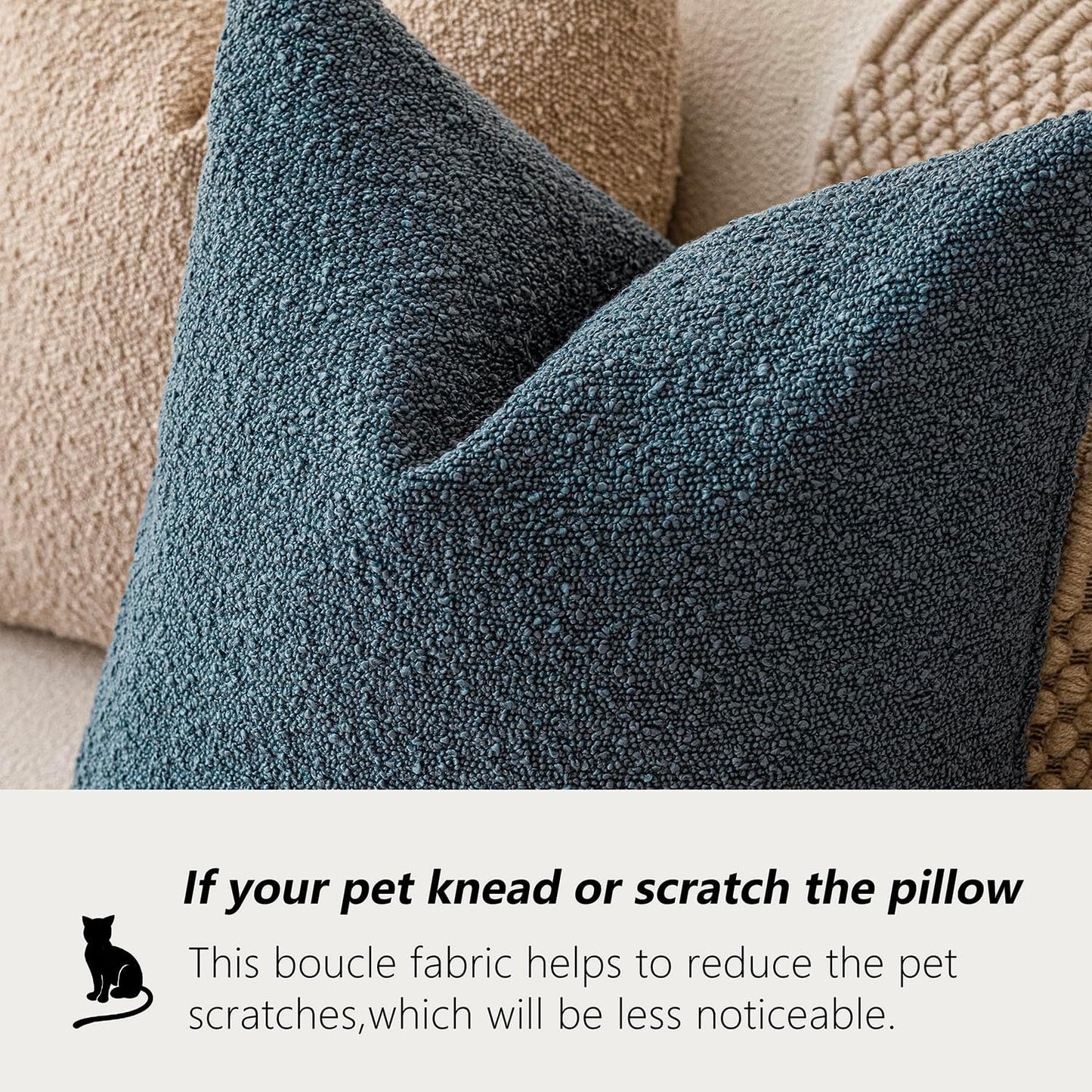 Foindtower Pack of 2, Decorative Textured Boucle Throw Pillow Covers Accent Solid Pillow Cases Cozy Soft Couch Cushion Case for Chair Sofa Bedroom Living Room Home Decor 22 x 22 Inch Blue