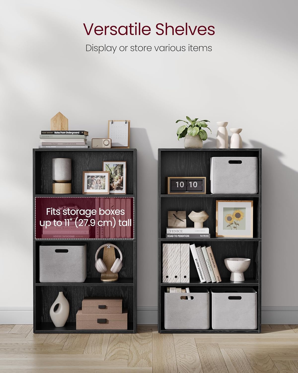 VASAGLE Custos Collection - Bookshelf, 4-Tier Bookcase, Book Shelf, Open Storage Shelf, 9.4 x 23.6 x 42.4 Inches, for Living Room, Home Office, Dinning Room, Ebony Black ULBC164T56