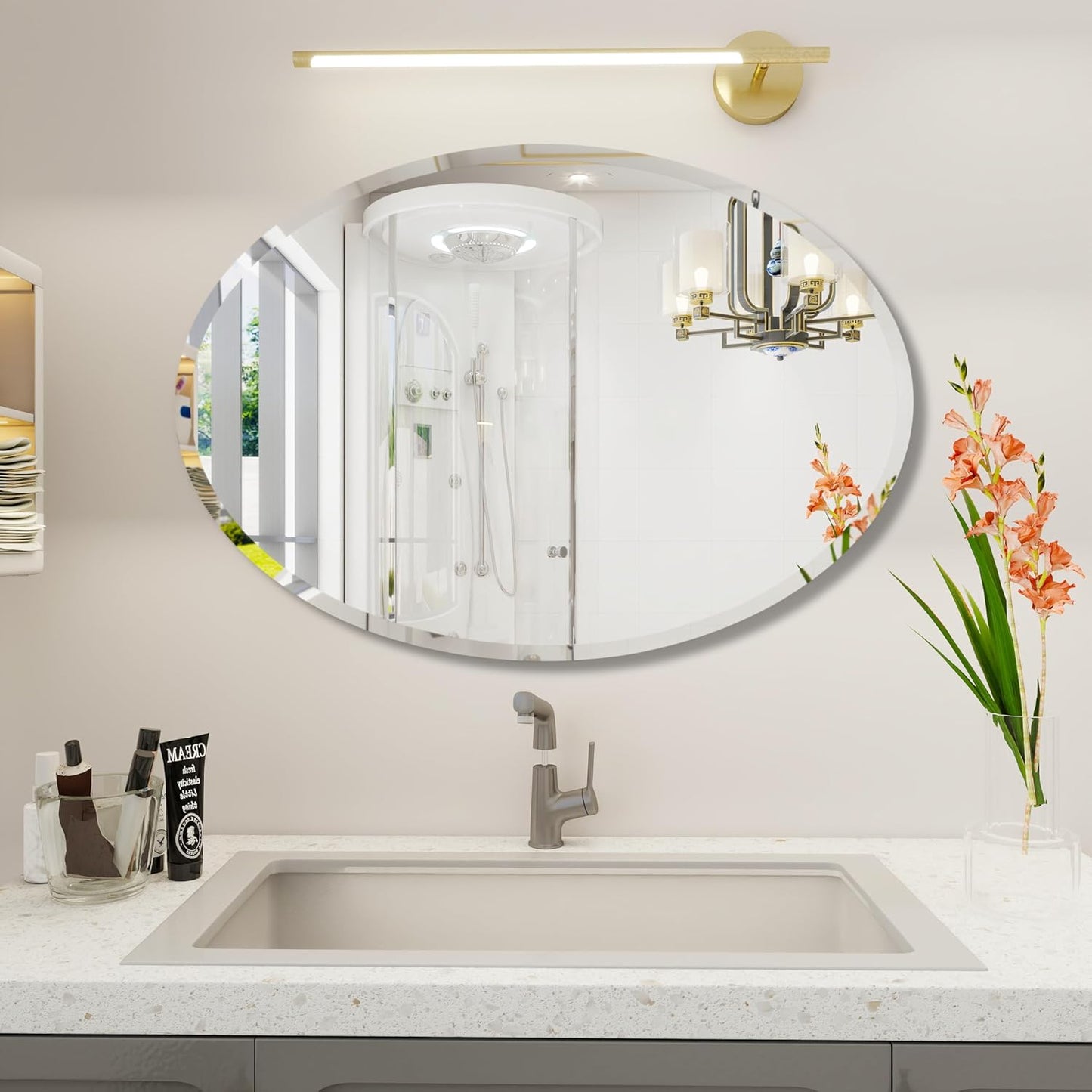 Oval Bathroom Mirror, 18X26 inch Oval Frameless Mirror, Frameless Mirrors for Bathroom,Beveled Bathroom Mirror.