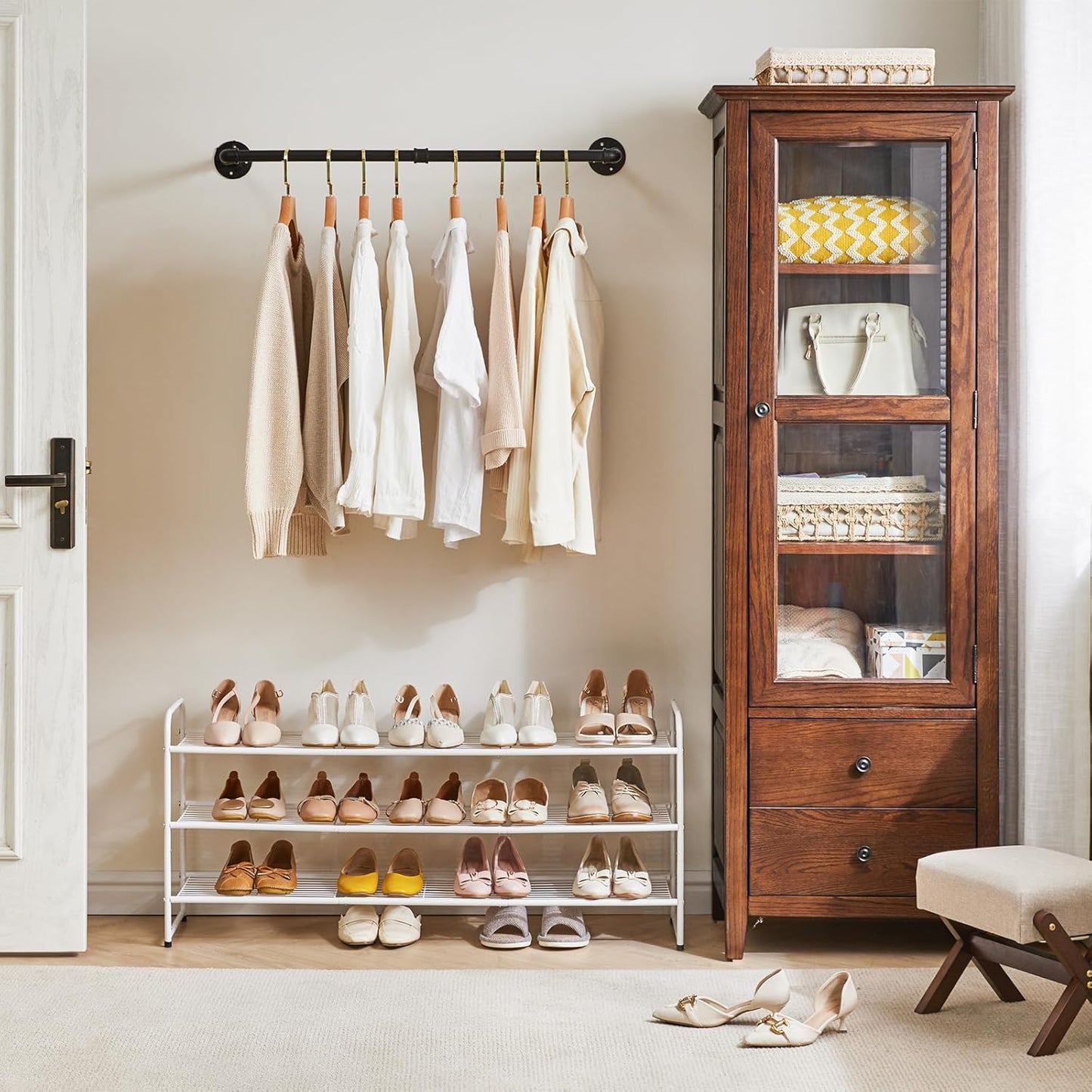 YMYNY Freestanding Shoe Racks, 3 Tiers Stackable & Adjustable Shoe Storage Shelf, Extra Large Capacity Shoe Organizer Stand for 20-24 Pairs, for Entryway, Closet, Bedroom, White, 42.9" L, UHXJ302W