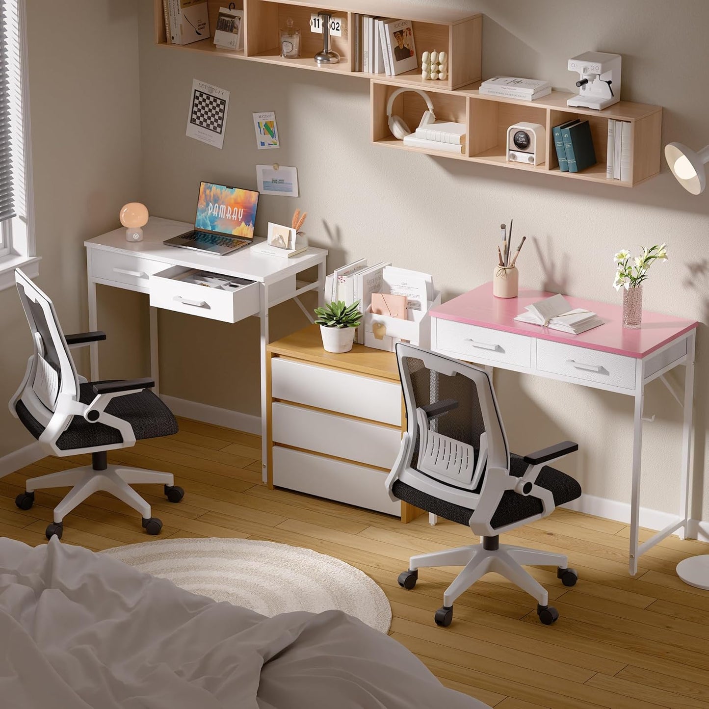 Pamray 32 Inch Small Computer Desk with 2 Drawers for Bedroom Study Writing Home Office Table for Small Spaces Red