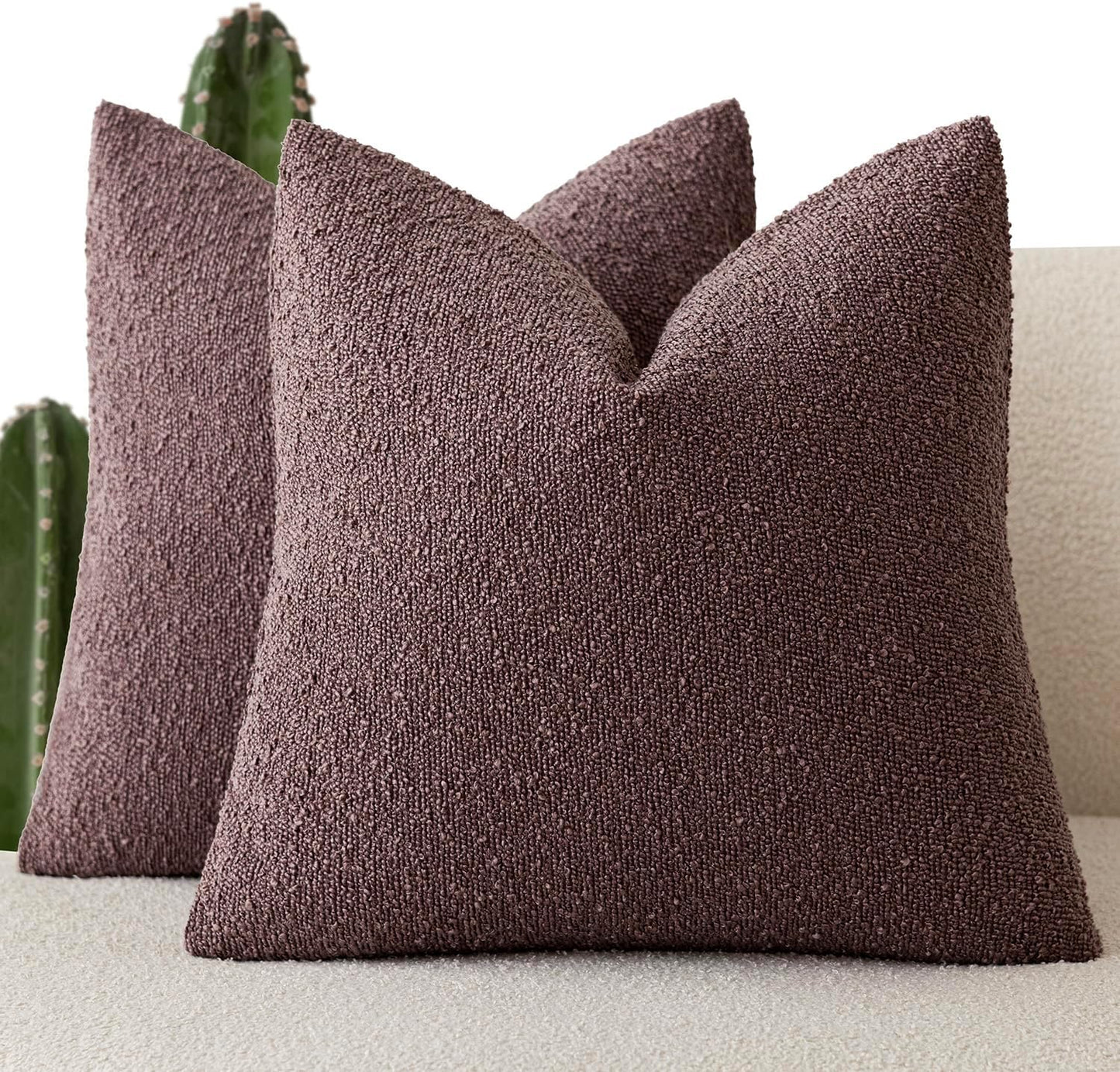 Foindtower Pack of 2 Textured Boucle Throw Pillow Covers Accent Solid Decorative Pillow Cases Cozy Woven Couch Cushion Case for Chair Sofa Bedroom Living Room Home Decor 20x20 Inch Dark Purple