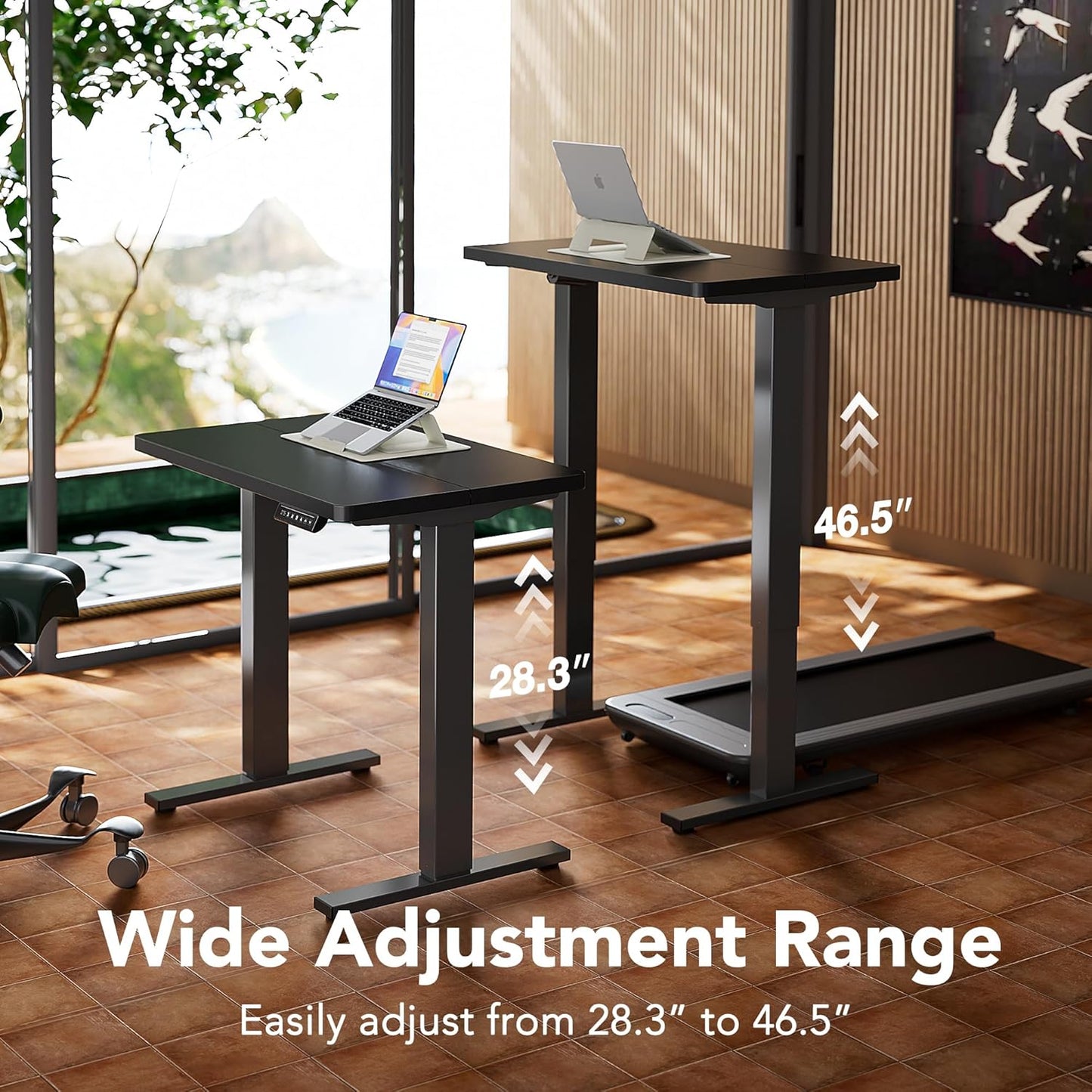 HUANUO 48" Electric Standing Desk Adjustable Height, 4 Memory Height Settings, Sit Stand Up Desk for Home Office & Computer Workstation, Black