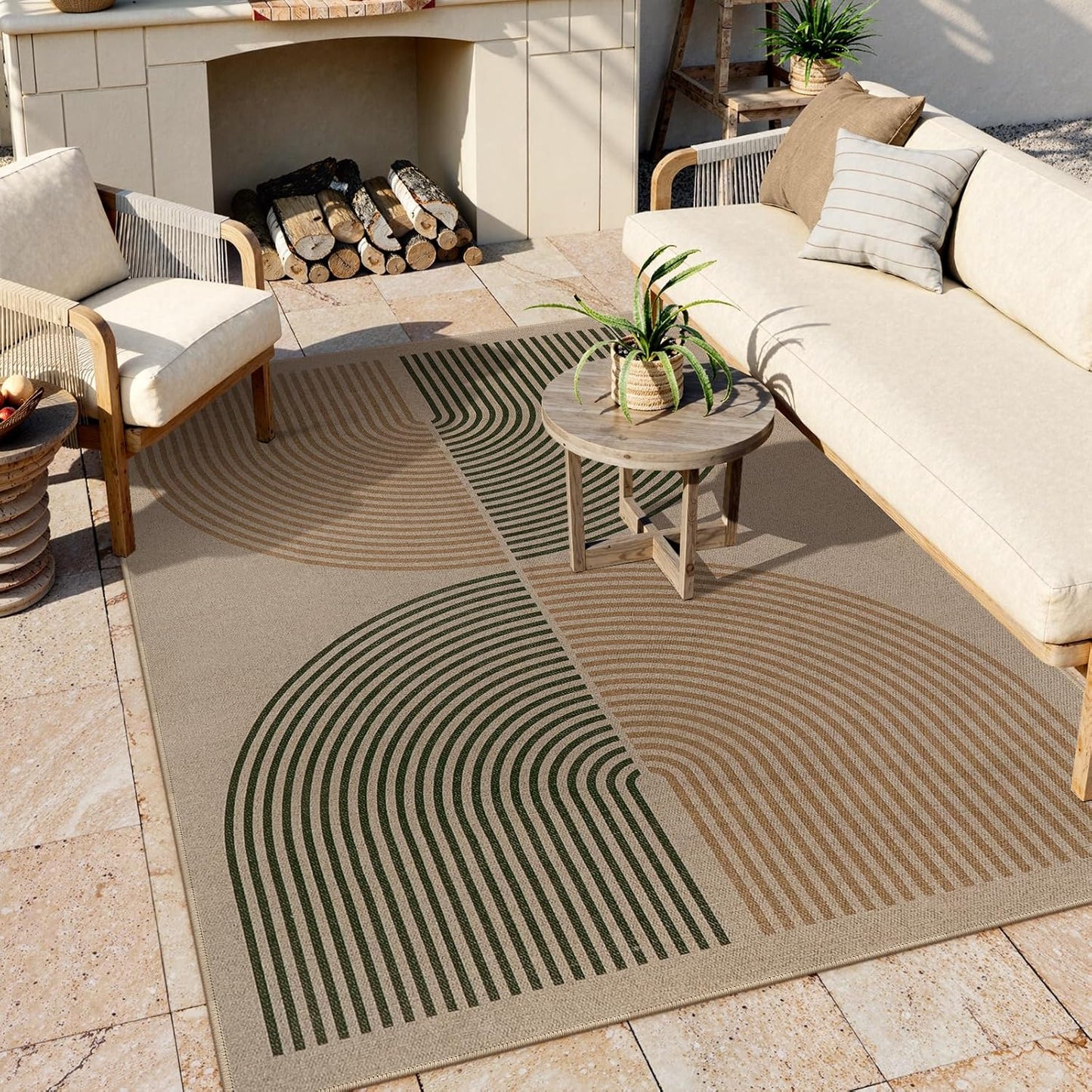 Lahome Modern Rainbow Easy Jute Rug, Washable 5x7 Area Rugs for Living Room Black Farmhouse Dining Room Rug, Contemporary Natural Throw Mat Non Slip Floor Carpet for Office RV Patio