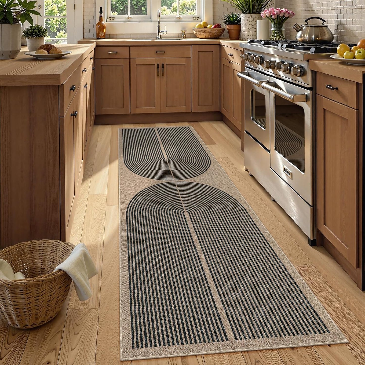 Lahome Modern Rainbow 2x8 Runner Rug, Washable Hallway Kitchen Runner Rugs with Rubber Backing Farmhouse Indoor Outdoor Carpet, Contemporary Non Slip Carpet for Entry Bedroom Porch