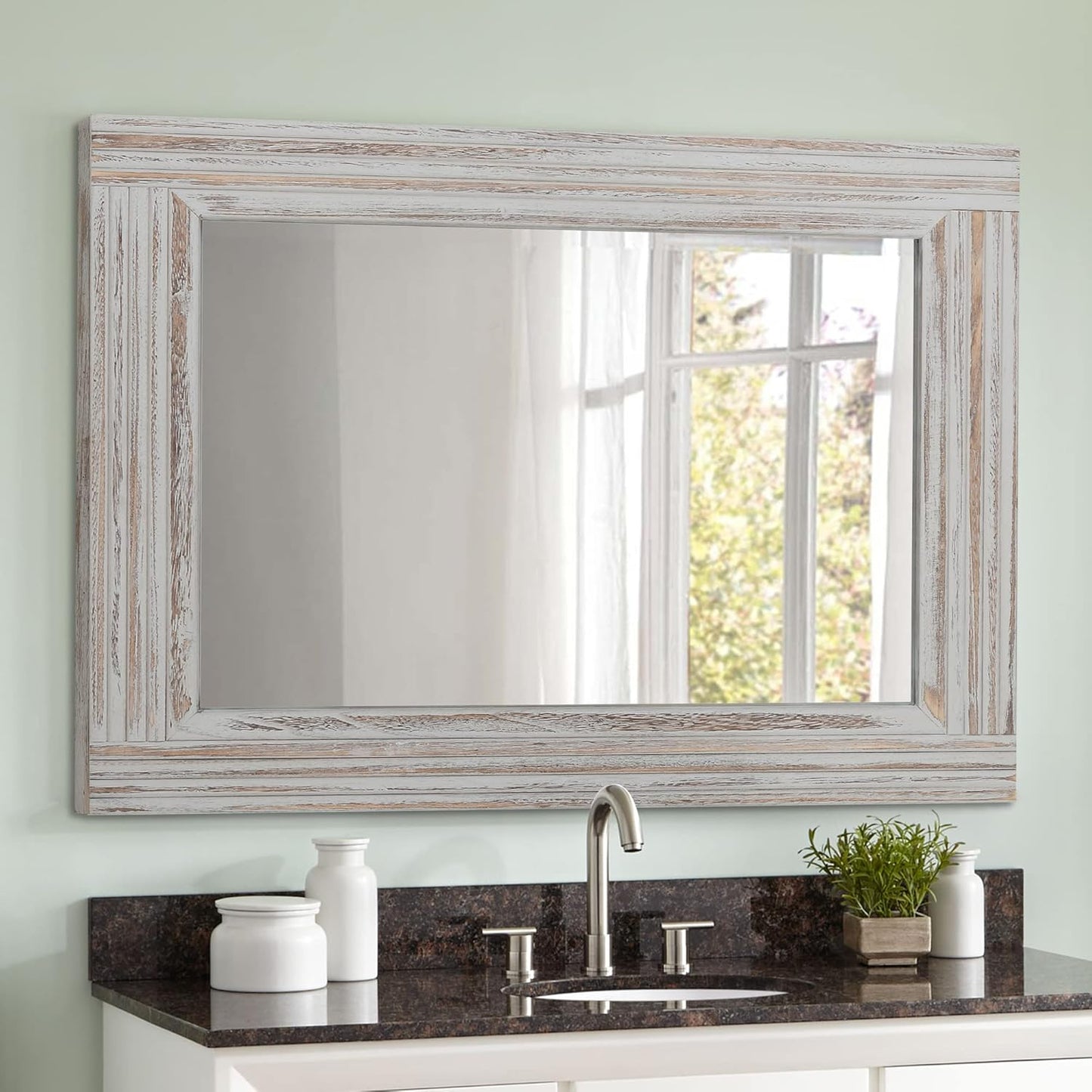 YOSHOOT Hand-Made Wooden Spliced Wall Mirror for Bathroom, Rustic Farmhouse Vanity Mirror, Décor Wall Art, Solid Wood Frame, Vertical or Horizontal Hanging
