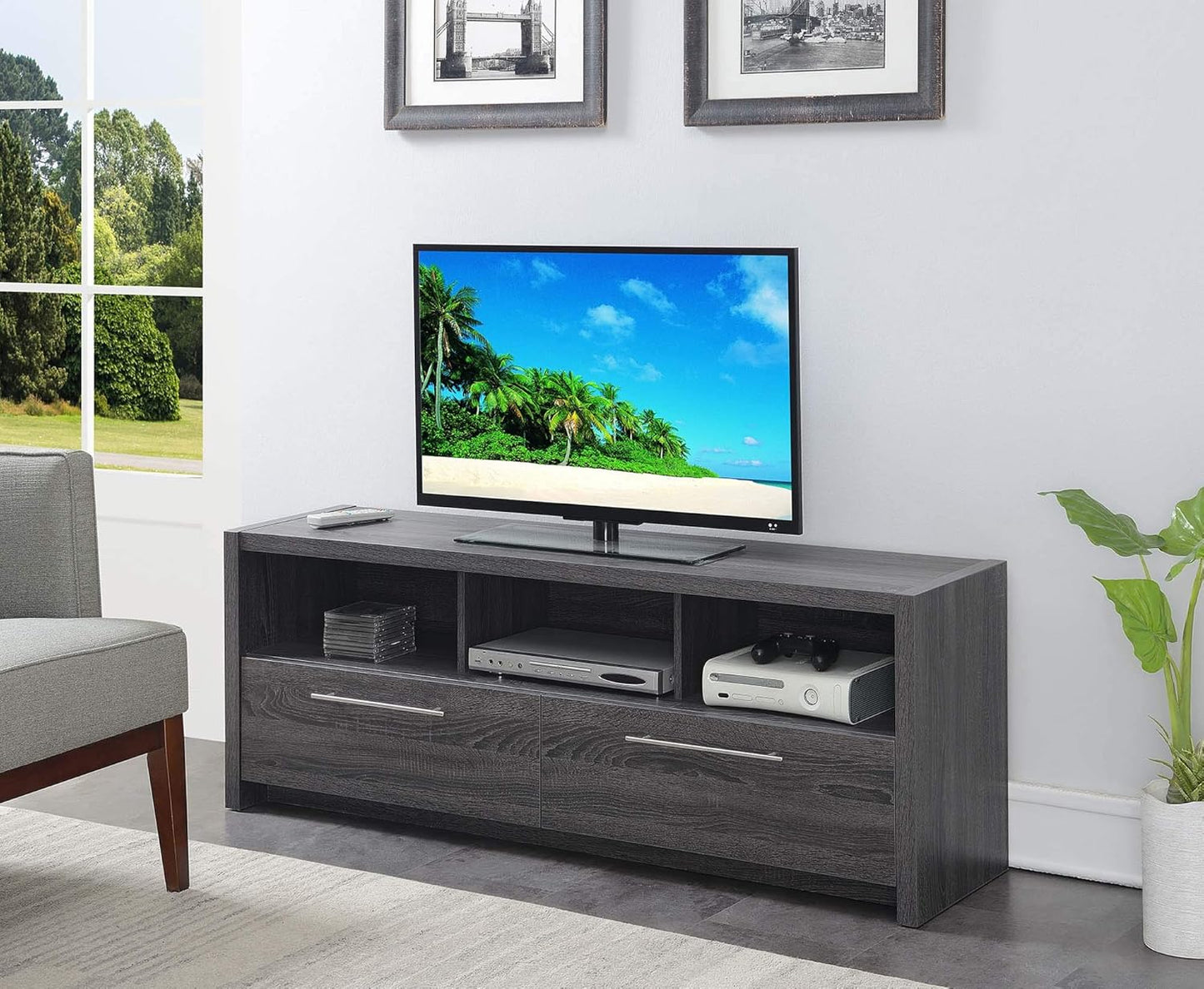 Convenience Concepts Newport Marbella 60 inch TV Stand with Cabinets and Shelves Home_Furniture_and_Decor, unspecified, Weathered Gray