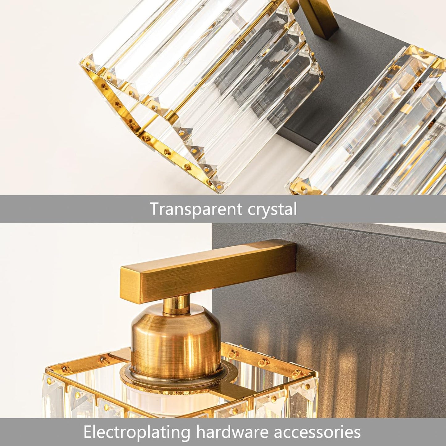 Modern Bathroom Vanity Light 4-Lights Black Gold Crystal Bathroom Wall Light Vanity Light Fixtures，28.34-inch Modern Minimalist Design