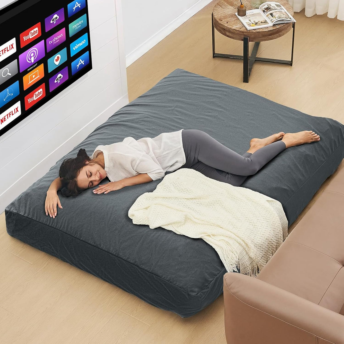 Bean Bag Chairs for Teens - Bean Bag Chair Convertible Bean Bag Bed - Small Beanbag Chair with Micro Fiber Cover/Furniture Foam Filler - Floor Couch Sofa in Bedroom Dorm Room - Youth Charcoal