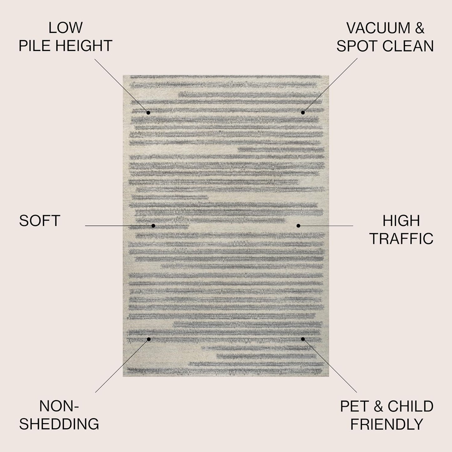 JONATHAN Y Khalil Modern Berber Stripe Cream/Gray Indoor Area Rug, 8x10, Contemporary, Bohemian, Easy-Cleaning for Living Room, Bedroom, Kitchen, Pet Friendly, Non-Shedding (MOH207C-8)