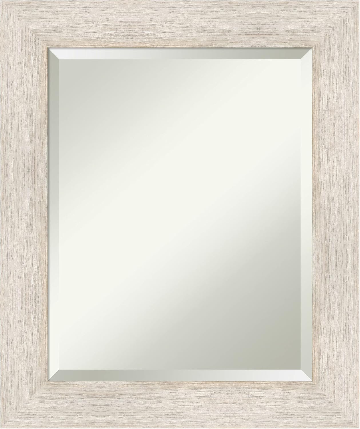 Amanti Art White Bathroom Mirror for Over Sink, 25x21 Hardwood White Wash Rectangle Vanity Mirror, Small Rustic Farmhouse Wood Frame, Hangs Horizonally and Vertically, Bathroom Wall Decor, Beveled