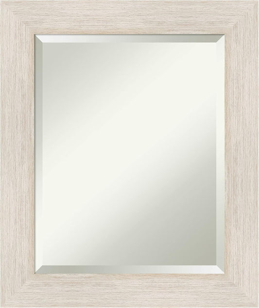 Amanti Art White Bathroom Mirror for Over Sink, 25x21 Hardwood White Wash Rectangle Vanity Mirror, Small Rustic Farmhouse Wood Frame, Hangs Horizonally and Vertically, Bathroom Wall Decor, Beveled