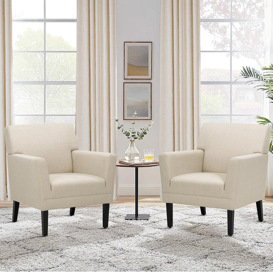 COLAMY Accent Chair Set of 2 for Living Room, Modern Upholstered Fabric Accent Armchair with Back, Soft Single Sofa Chair with Arms for Bedroom/Office/Reception Room, Oatmeal