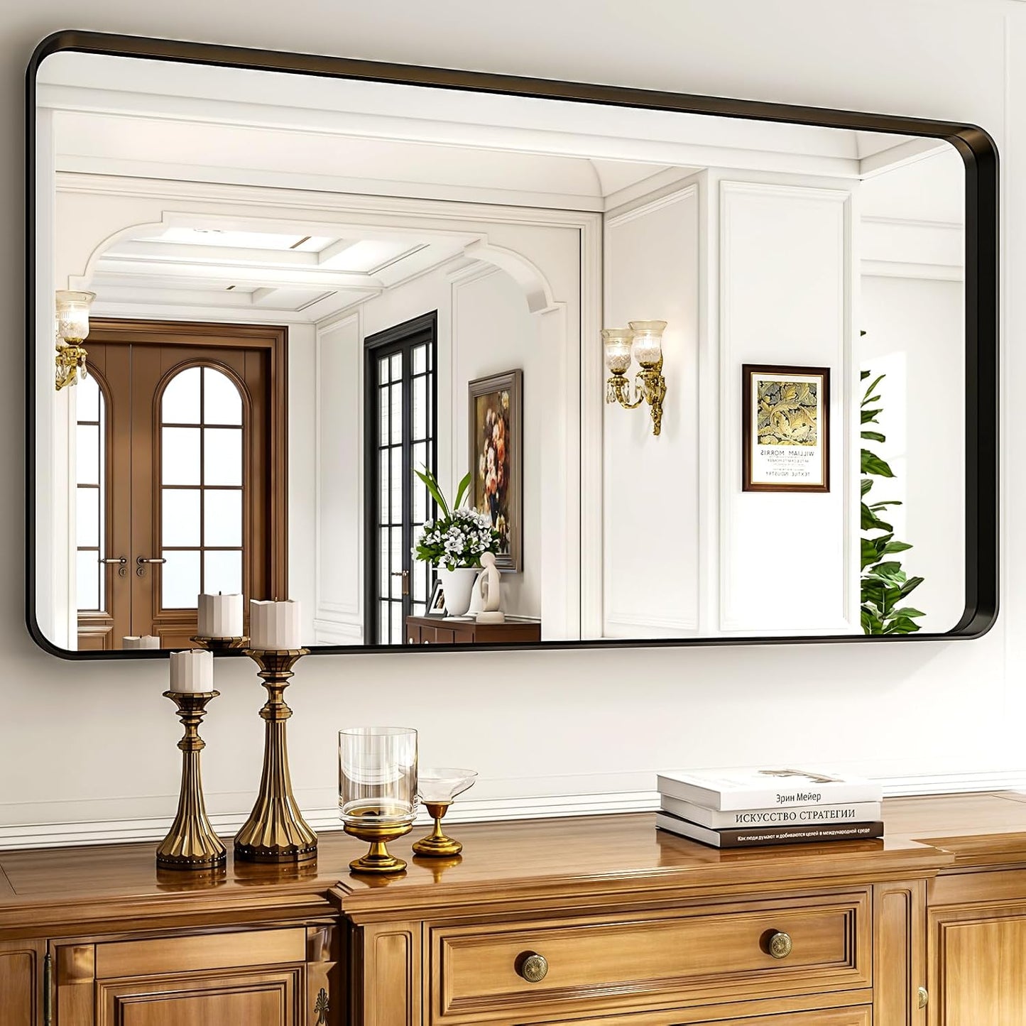 55"x 30" Black Bathroom Mirror - Aluminum Framed Wall Mirror, Bathroom Wall Mounted Vanity Mirror, Modern Bathroom Mirror, Bedroom, Living Room Wall Mirror, Hang Horizontally or Vertically