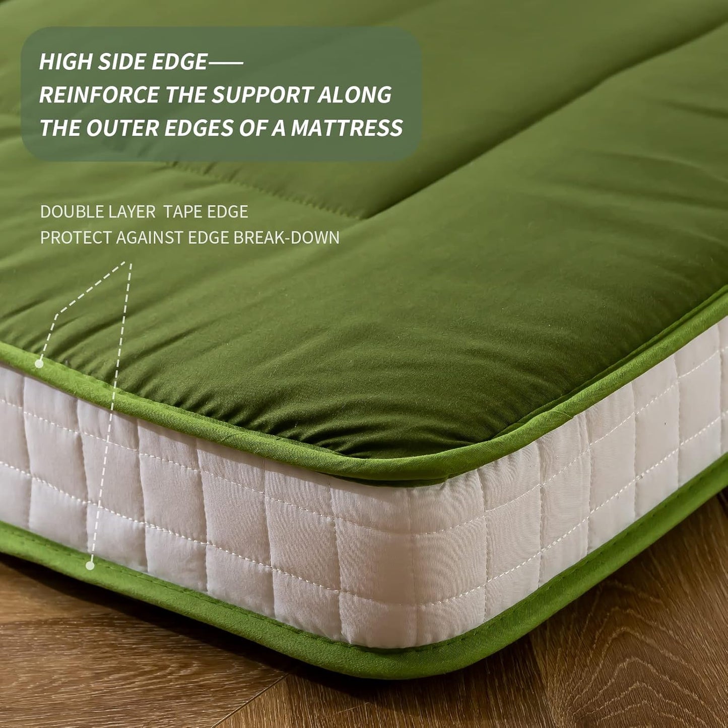 MAXYOYO Futon Mattress, Padded Japanese Floor Mattress Quilted Bed Mattress Topper, Extra Thick Folding Sleeping Pad Breathable Floor Lounger Guest Bed for Camping Couch, Green, Queen