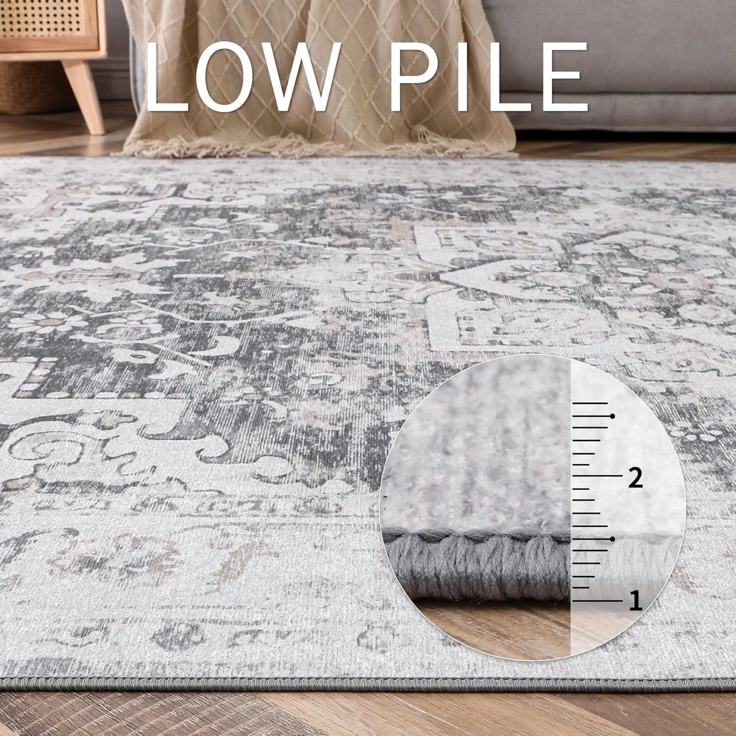 GENIMO Area Rugs 6x9 Machine Washable Rug for Living Room, Non Slip Vintage Indoor Rug, Low Pile Lightweight Chenille Print Carpet for Bedroom Dining Room Home Office