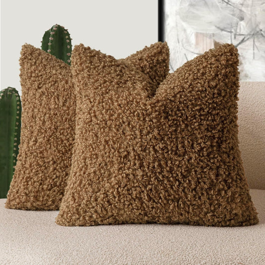 Foindtower 2 Pieces 20x20 Inch Dark Bronze, Faux Fur Throw Pillow Cover Accent Sherpa Furry Pillow Covers Fuzzy Soft Pillowcases Cozy Sheepskin Decorative Fleece Cushion Case for Bed Couch Living Room