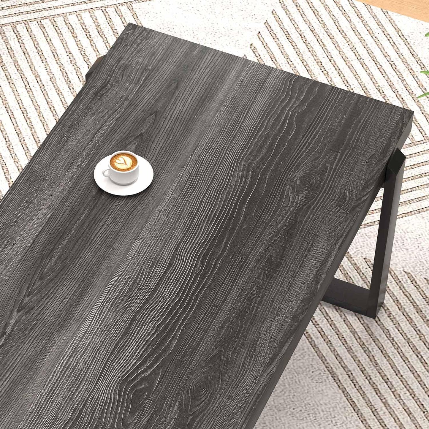 FOLUBAN Industrial Coffee Table, Rustic Wood and Metal Center Table, Modern Rectangle Cocktail Tea Table for Living Room, Dark Gray, 47 Inch