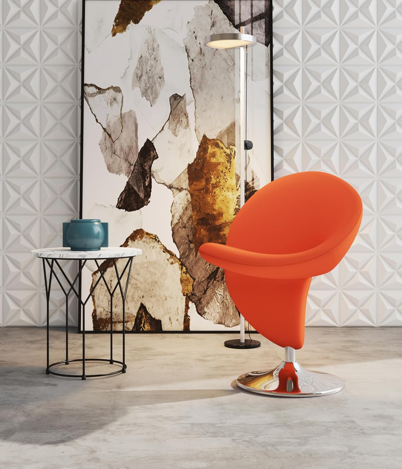 Manhattan Comfort Curl Swivel Accent Chair Set of 1 with 360° Turn, Fully Assembled, Upholstered in Wool Blend, Modern Ergonomic Design with Polished Chrome Base, Set of 1, Orange