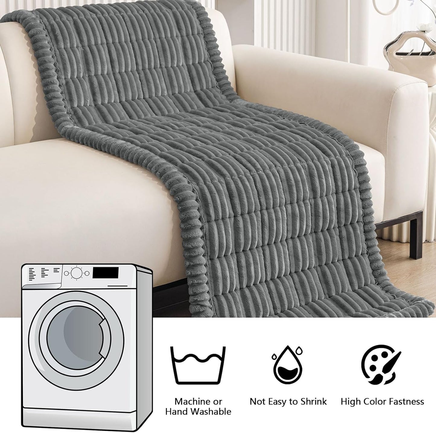 Smiry Couch Cover for Dogs Washable, Non Slip Fuzzy Pet Couch Covers for 3 Cushion Sofa Pet Friendly, Thick Soft Sofa Slipcovers Cushion Protector (Dark Grey, 27.6" x 70.9")