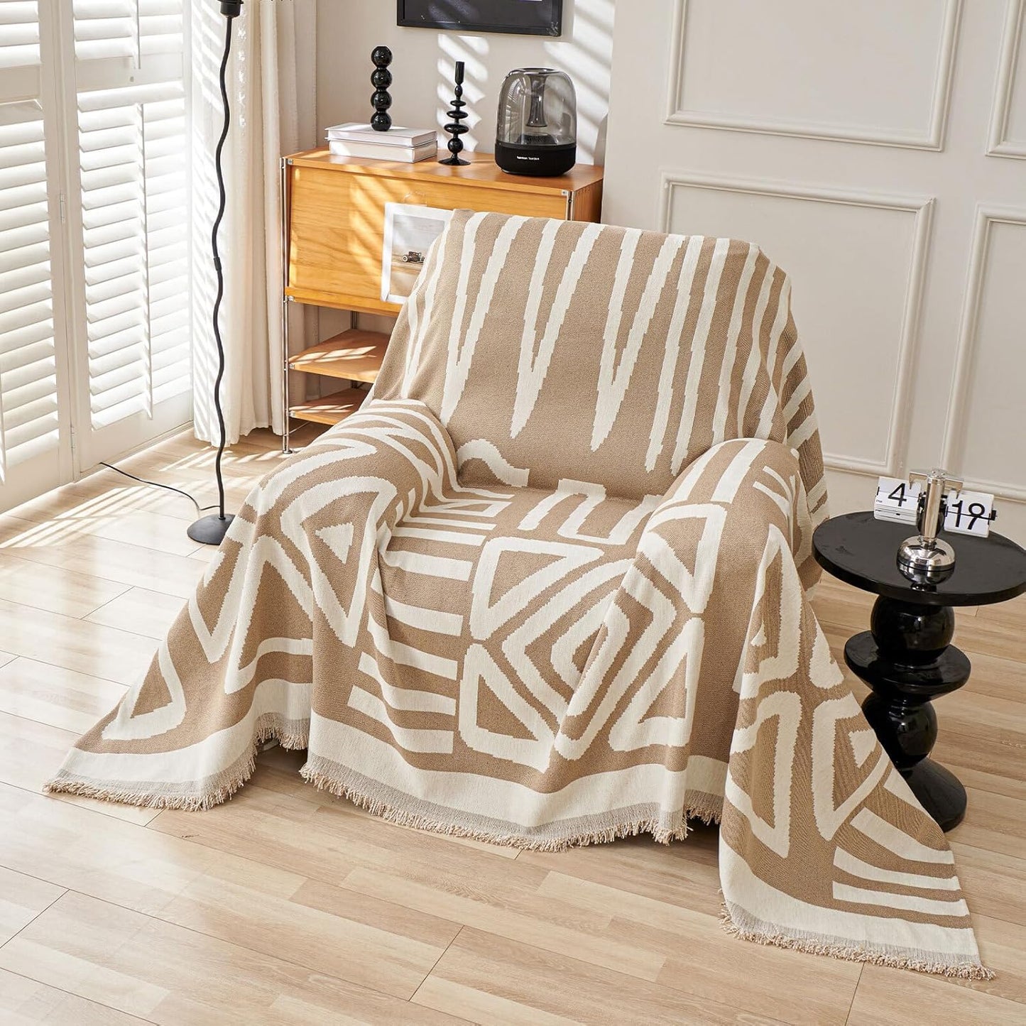 HANDONTIME Sofa Covers Armchair Boho Couch Cover for Dogs Khaki Throw Couch Cover with Tassel Chair Recliner Futon Cover Washable 1 Cushion Couch Non Slip Chenille Couch Protector, 59" X71"