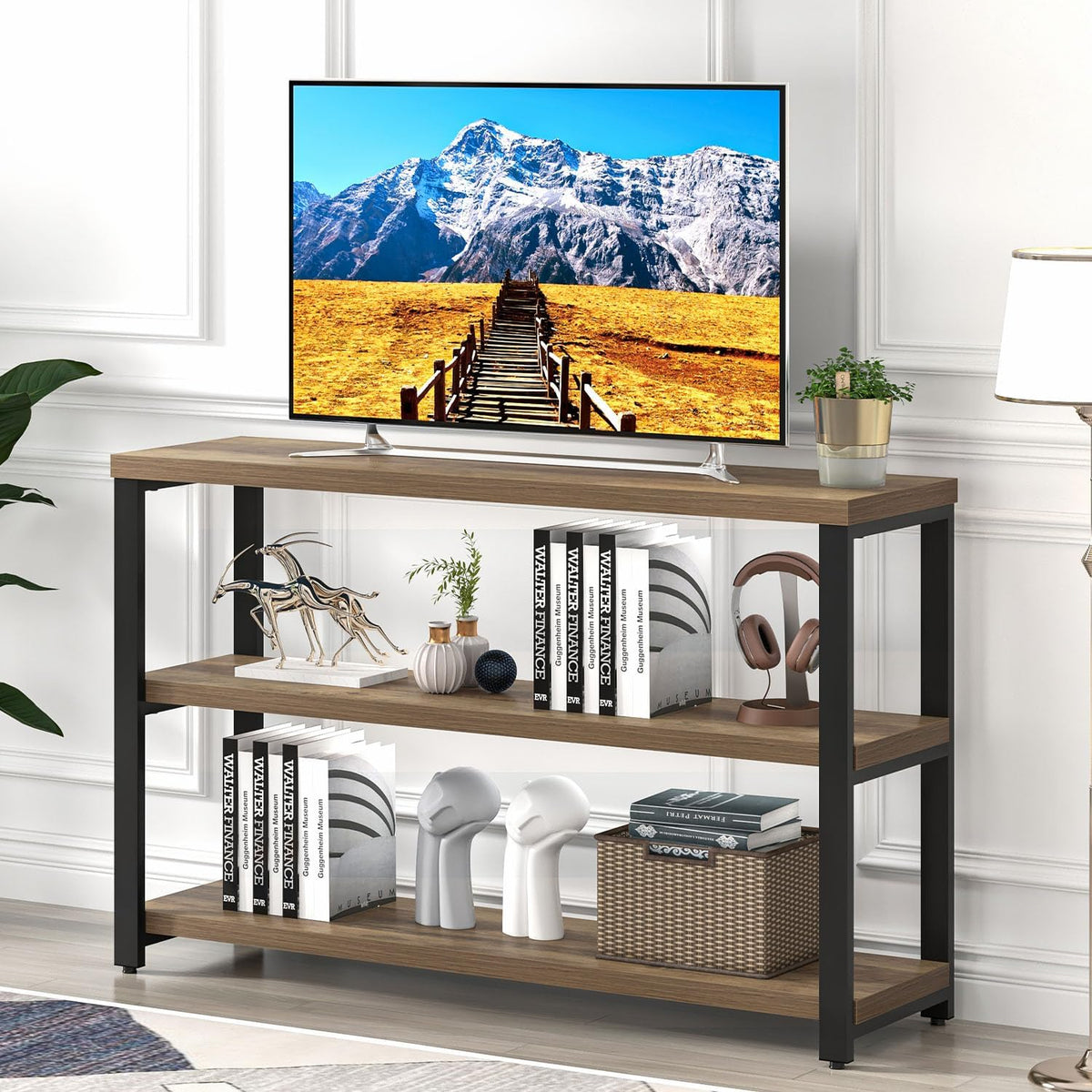 EXCEFUR Modern Sofa Table Behind Couch, Console Table with 3 Tier Shelves, Foyer Tables for Living Room Entryway Hallway, Rustic Oak