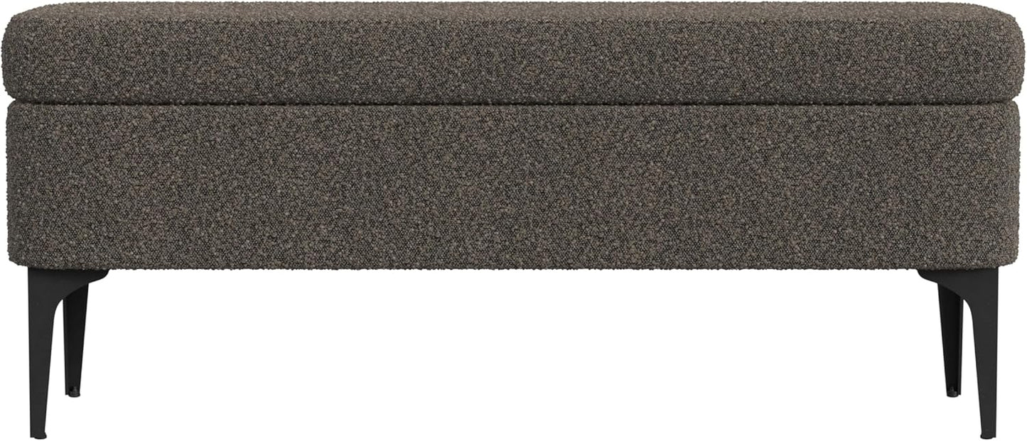 HomePop Upholstered Storage Bench with Metal Leg Home Décor|Bench with Storage for Living Room & Entryway - Dark Brown Boucle