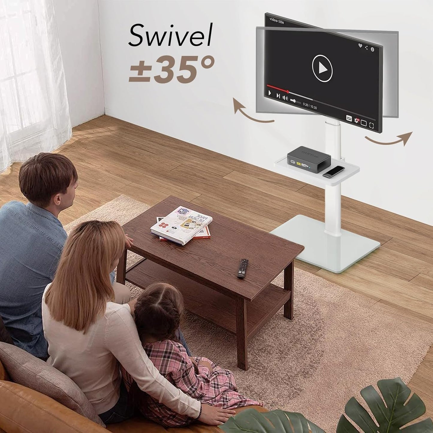 AX WABER Universal Floor TV Stand with Mount 70 Degree Swivel 9 Level Height Adjustable and Space Saving Design for Most 27 to 65 inch LCD, LED OLED TVs White