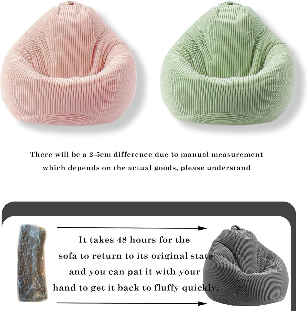 LPMOERA Bean Bag Chairs for Kids/Teen with Memory Foam Filling Bean Bag Sofa with Soft Corduroy Fabric BeanBag Chair for Living Room Bedroom College Dorm Reading Chair Greyish-Green
