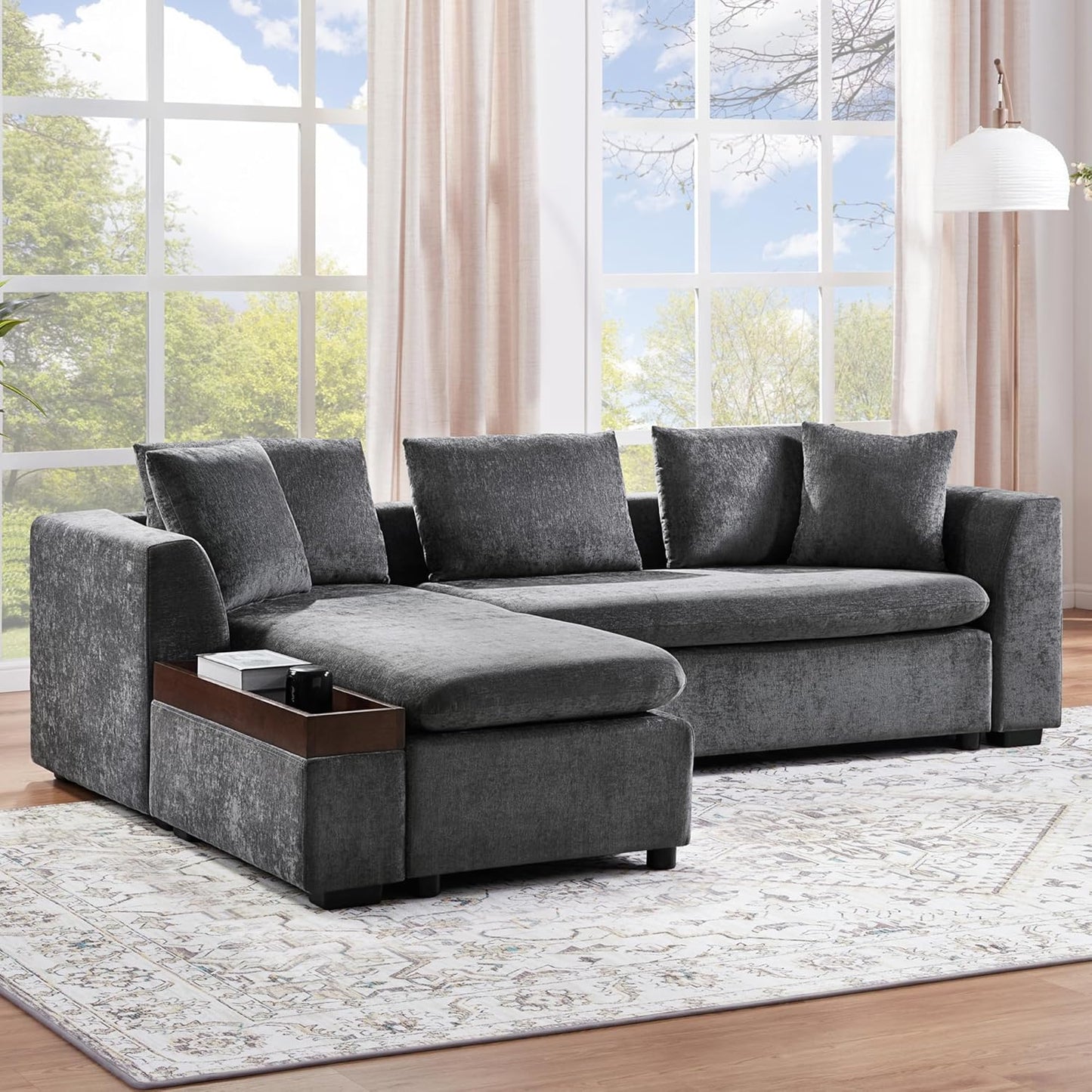 Ball & Cast Modular L-Shaped Sectional Sofa with Storage - 93.7" Chenille Fabric Couch, Deep Seating & Matching Pillows, Modern Living Room Furniture,Gray