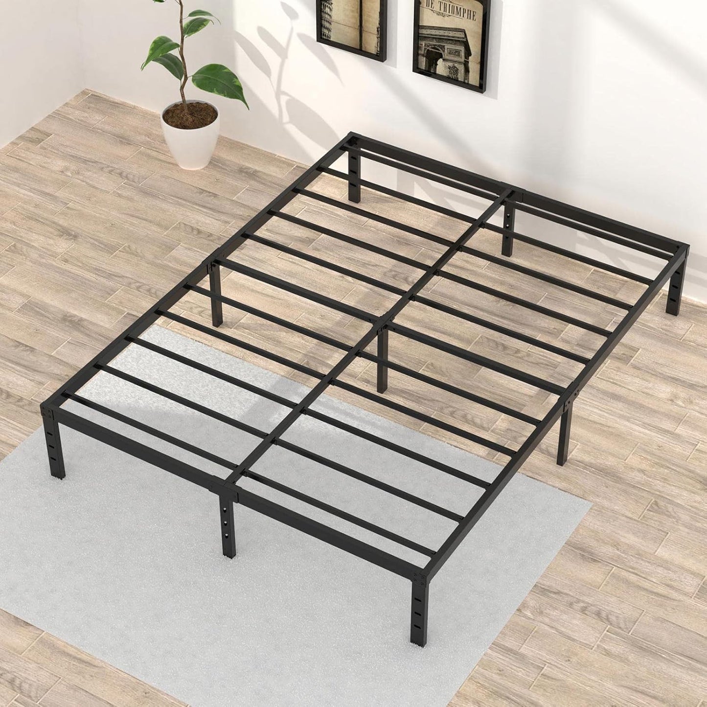 16 Inch Full Size Bed Frame No Box Spring Need, Metal Platform Full Bed Frames with 14 Inch Storage, 3,500 lbs Heavy Duty Steel Slats Support, Easy Assembly Mattress Foundation