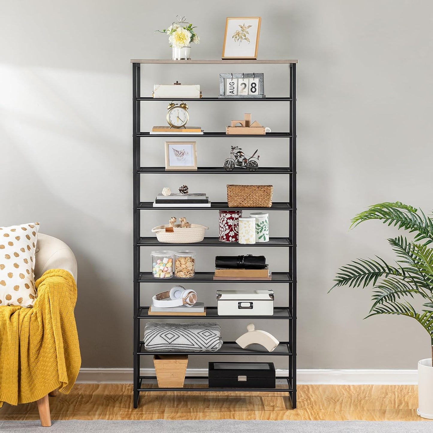 HOOBRO 10-Tier Shoe Rack, 29.5" L Shoe Storage Organizer, Large Capacity Shoe Shelf for Front Door Entrance, Entryway, Hallway, Holds 36-40 Pairs of Shoes, Closet, Greige and Black BG107XJ01