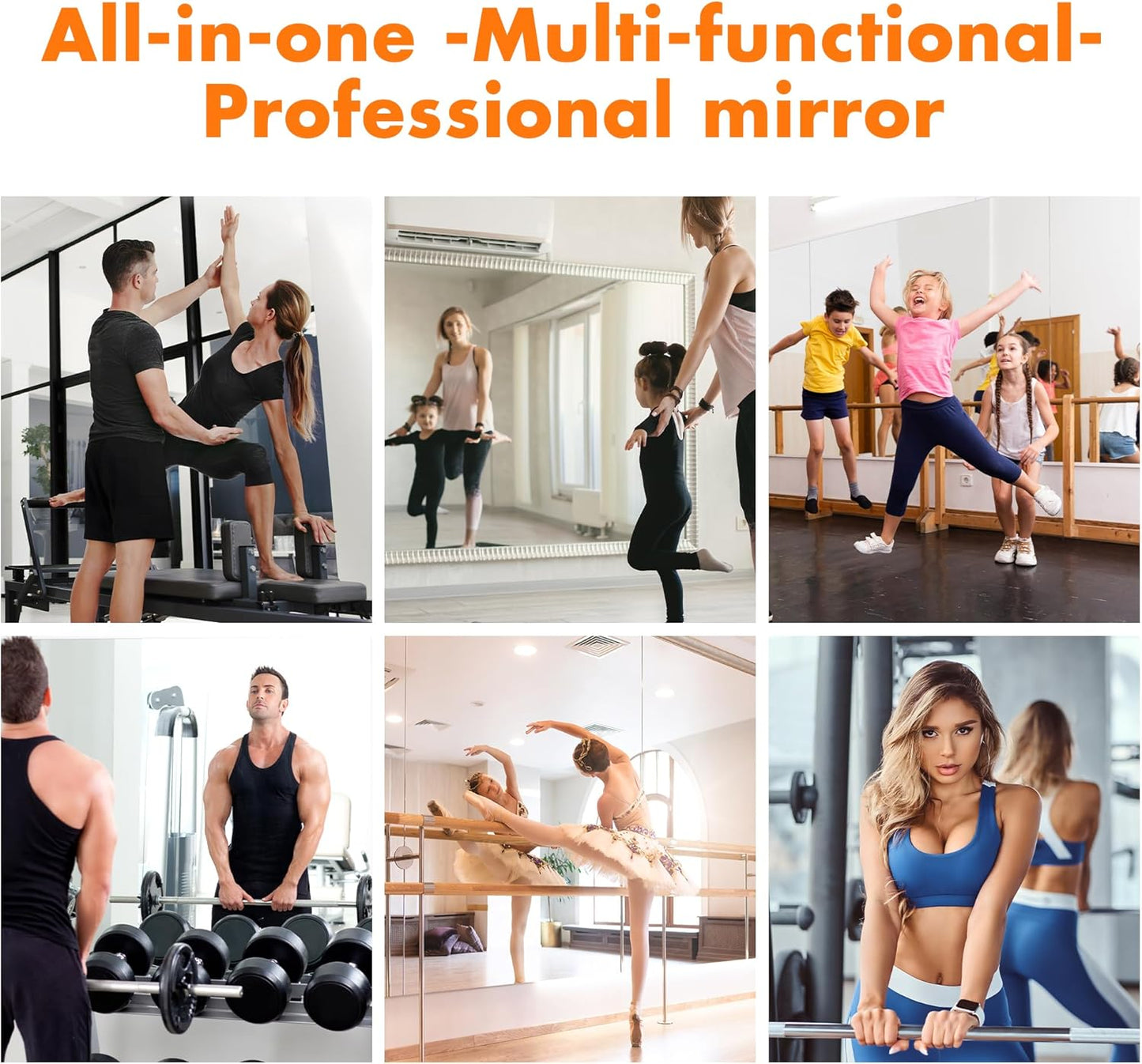 Hasipu Home Gym Mirror 55" L x 17" W - 3PCS Large Full Body Mirror for Yoga, Wall-Mounted Mirrors for Fitness, Garage, Dance Studio, 0.16in Tempered Glass Frameless