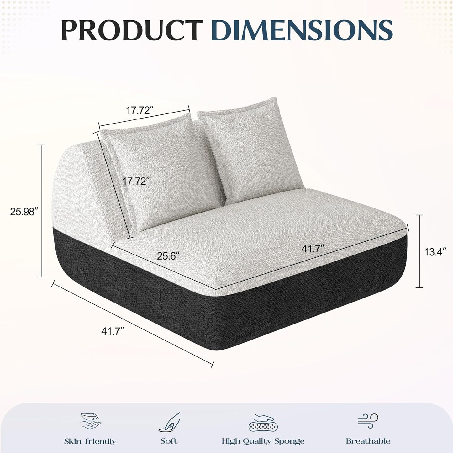 Hobestluk Small Sofa Couch Lounge Sofa Chair for Living Room, Comfy Memory Foam Couch, Mini Sofa with Side Pocket for Living Room, Bedroom (Grey+Beige)