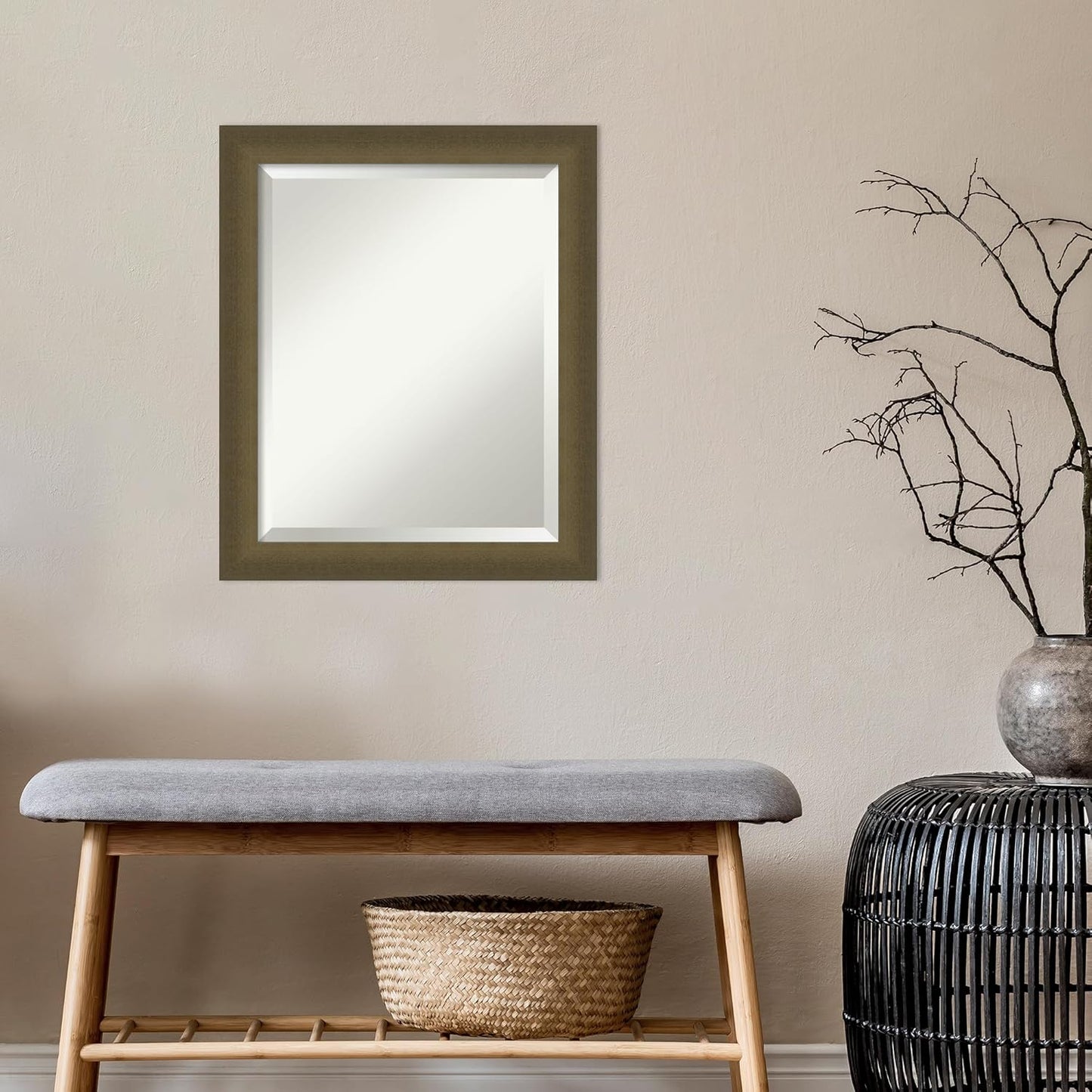 Amanti Art Bronze Bathroom Mirror for Over Sink, 24x20 Blaine Light Bronze Narrow Rectangle Vanity Mirror, Small Modern Contemporary Frame, Hangs Horizonally and Vertically, Bathroom Wall Decor