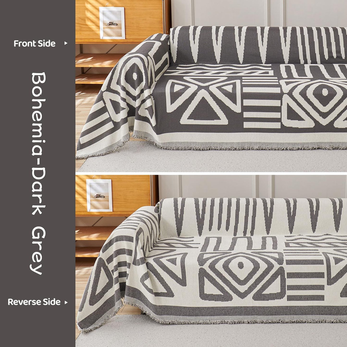 STACYPIK Boho Geometric Dark Grey Sofa Cover Chenille Couch Cover for Dogs Washable Armchair Slipcover for Living Room Sectional Sofa Cover for 2 Cushion Couch Sofa Jacquard Sofa Cover Decor-71X90IN