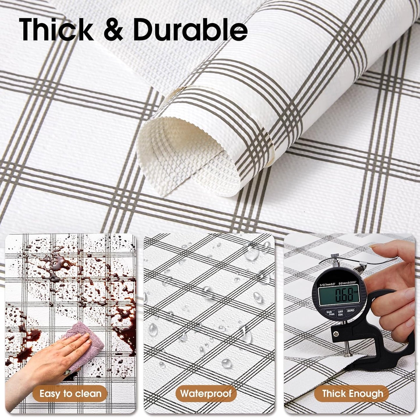 Beautysaid Shelf and Drawer Liner for Kitchen Cabinet, Non Adhesive Non Slip Shelf Paper Waterproof Washable Thickened for Dresser Pantry Shelve Bathroom Protector Liner(Plaid,12 in x 20FT)