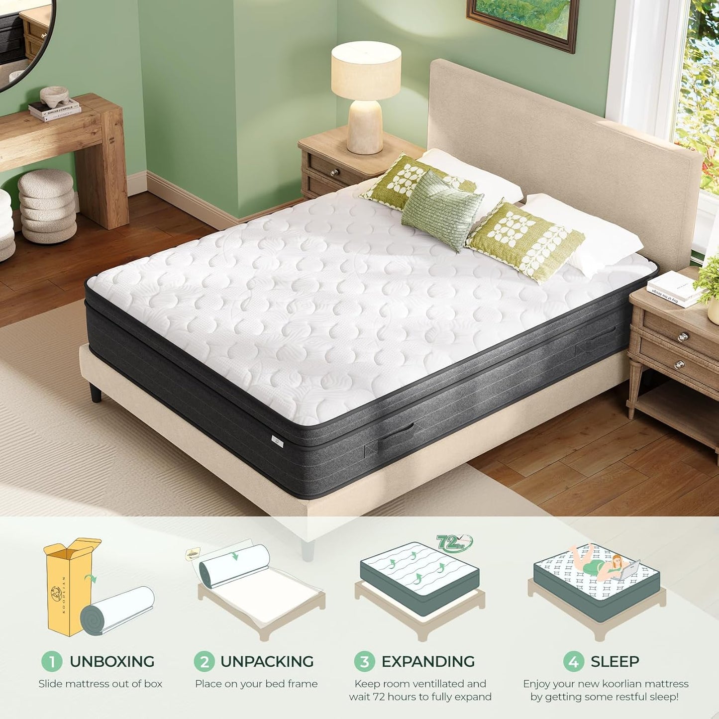 Queen Mattress 10 Inch in a Box - Memory Foam & Pocket Spring Hybrid Mattress for Back Pain Relief, Cool Breathable Fiberglass-Free Cover, Medium Firm, CertiPUR-US Certified
