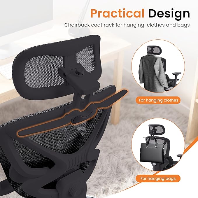 LuxErgo Ergonomic Mesh Office Chair High Back Mesh Computer Executive Desk Chair Home Office Chair with Adjustable Lumbar Support for Office/Gaming/Study, Freely Tilt Lock, Flip-Up Headrest & Armrests